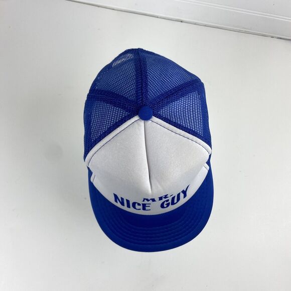 Vintage Foam Mesh Rope Snapback Trucker Hat Blue White Mr. Nice Guy Cap - Picture 6 of 9